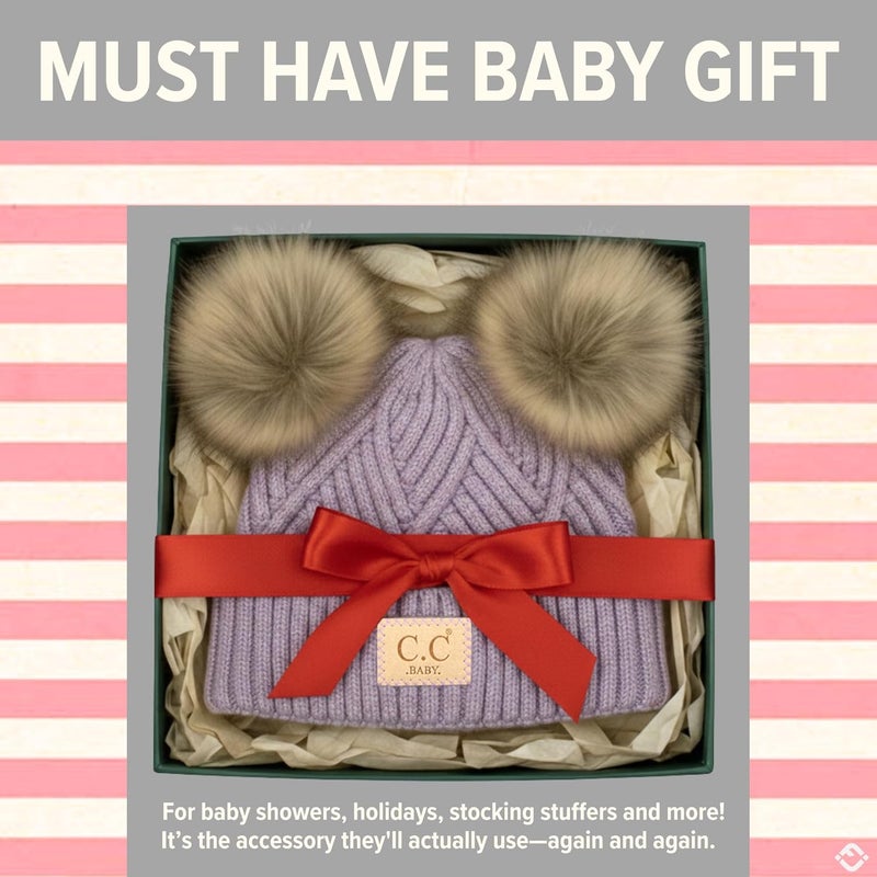 Funky Junque Double Pom Pom Baby Beanie – Newborn Girl Winter Hat 0–12 Months, Cute Cozy Knit Infant Beanies for Cold Weather - Image 4